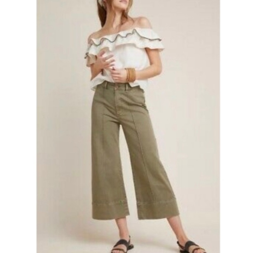 Anthropologie Chino Green Wide Legged Pants